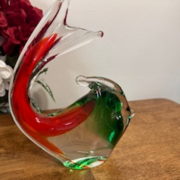Murano Style Art Glass Fish – Red and Green Aventurine Sculpture - Picture 3 of 6